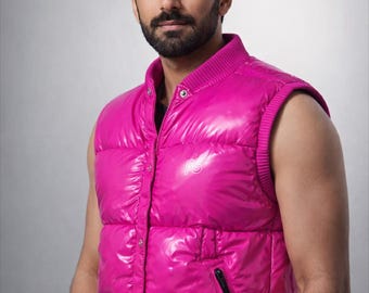 Glossy Fuchsia Pink Nylon Puffer Vest Lightweight