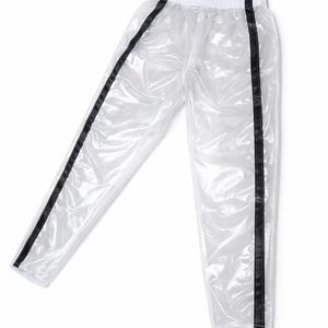 Pantalones de PVC transparentes para hombre con rayas negras imagen 1