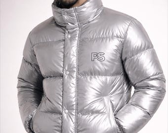 Silver Metallic Puffer Jacket Shiny Insulated Winter Outerwear