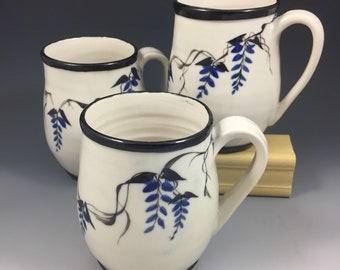 Handmade Porcelain Blue Wisteria Vine Mug