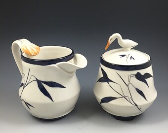 Porcelain Heron Sugar & Creamer Set