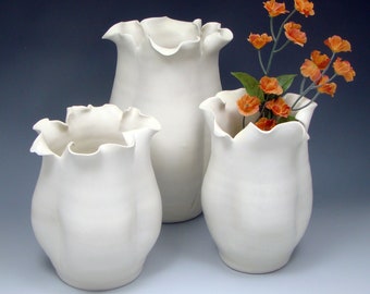 Handmade Porcelain Flower Vase White or Blue