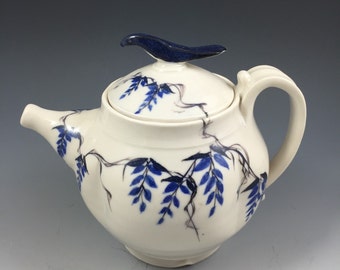 Porcelain Wisteria Teapot with Blue Bird