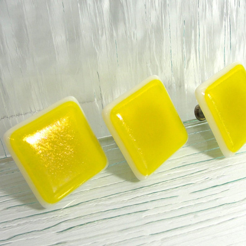 Yellow Iridescent Fused Glass Knobs Knobs Drawer Etsy