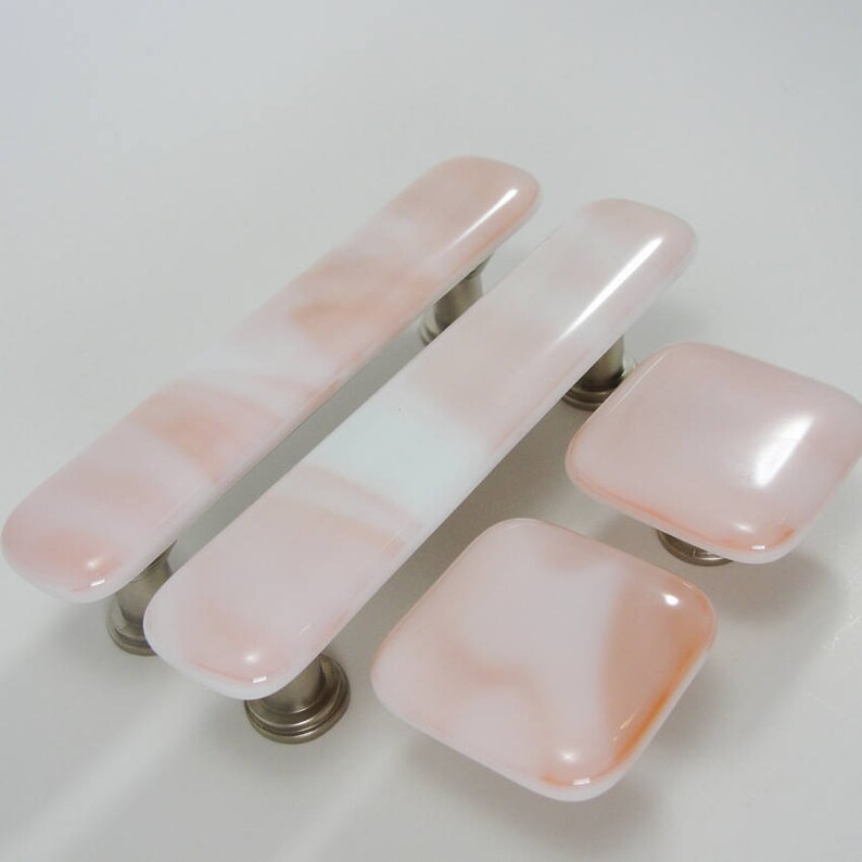 Fused Glass Drawer Pulls Salmon Pink And White Cabinet Pulls Etsy