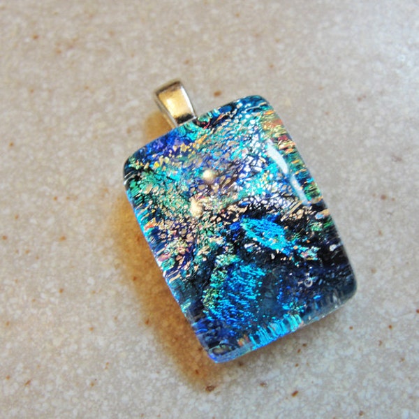 Sparkly Pendant, Dichroic Fused Glass Pendant, Blue Glass Necklace, Gifts for Her, Colorful Accessories Under 25 Dollars, Birthday Presents