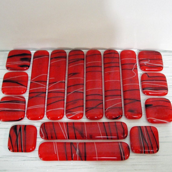 Asian Style Red Black And White Glass Drawer Pulls Fused Etsy