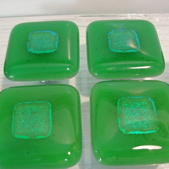 Dichroic Fused Glass Cabinet Knobs Green Drawer Pulls Home Etsy