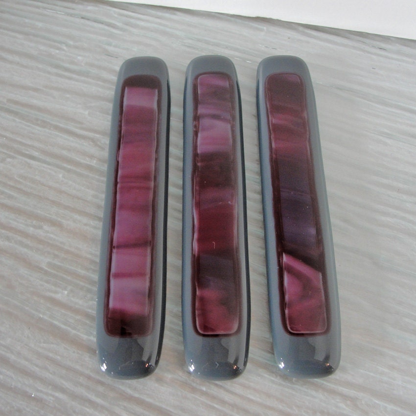 Fused Glass Drawer Or Cabinet Pulls Cranberry And Gray Etsy