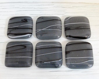 Gray Black and White Glass Knobs, Fused Glass Cabinet Hardware Pulls, Furniture Pulls, Gray Drawer Knobs, Glass Home Decor, Vanity Knobs