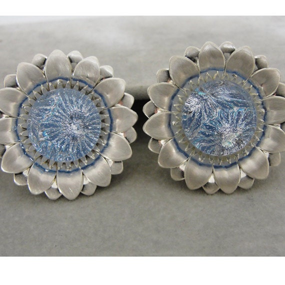 Silver Blue Glass Sunflower Knobs Dichroic Fused Cabinet Knob Home Decor Bathroom Vanity Drawer Handles