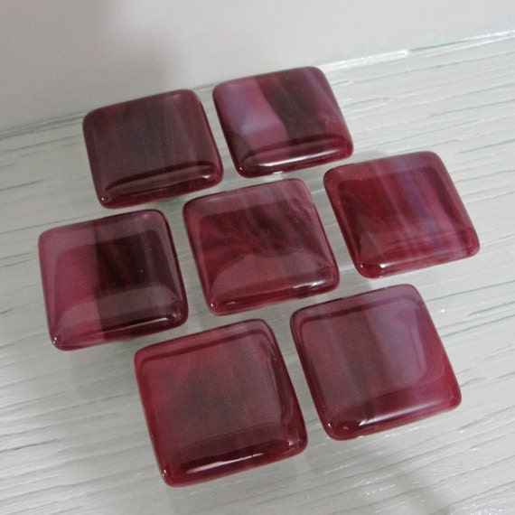 Fused Glass Drawer Pulls Pulls Cranberry and White Etsy