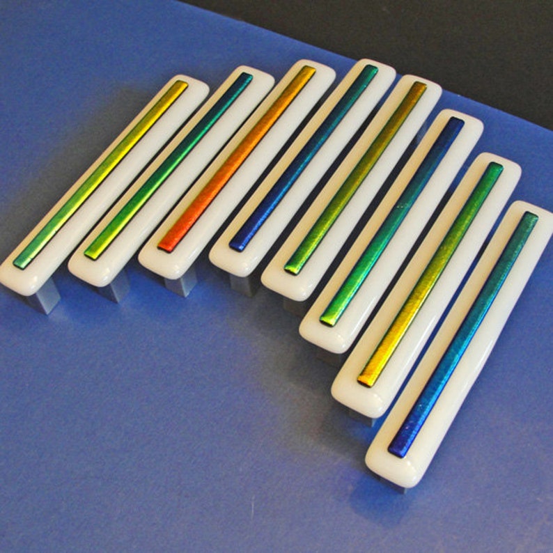 Glass Cupboard Handles Closet Door Pulls Furniture Pulls Cabinet Pulls Unique Dichroic Fused Glass Drawer Pulls Colorful Home Decor
