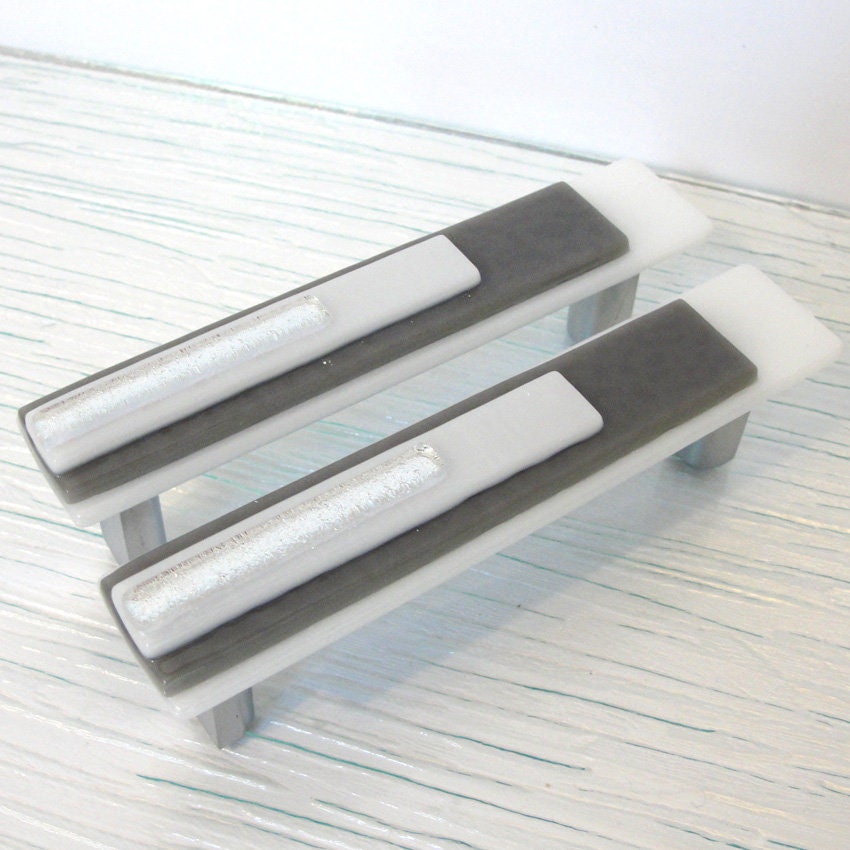 Art Deco Style Fused Glass Drawer Pull Deco Gray White And Etsy