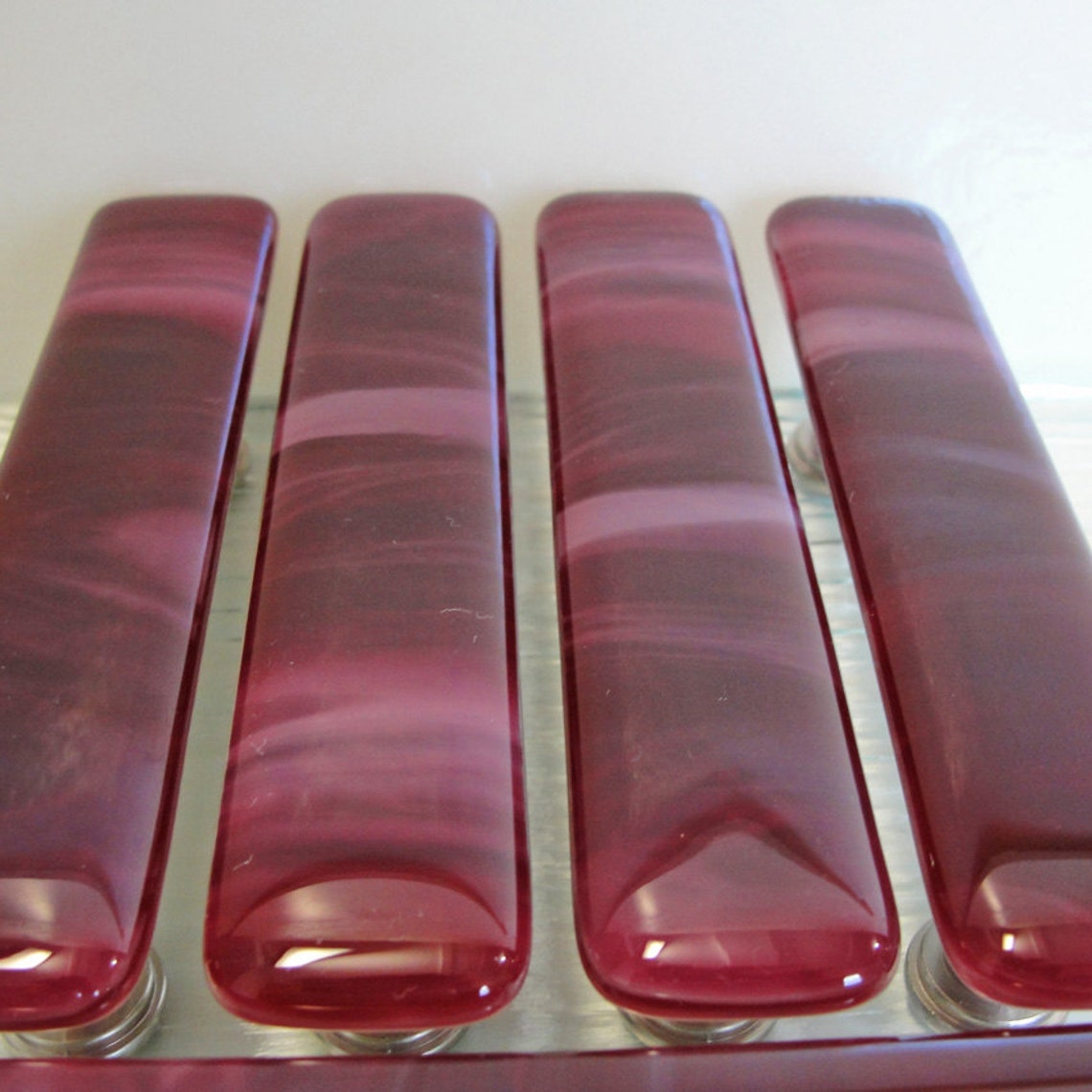 Fused Glass Drawer Pulls Pulls Cranberry and White Etsy