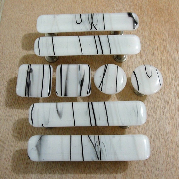White and Black Fused Glass Drawer Pulls Pulls Home Etsy