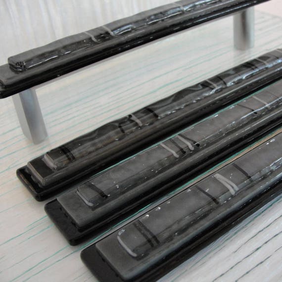 Gray And Black Glass Drawer Pulls Fused Glass Cabinet Pulls Etsy