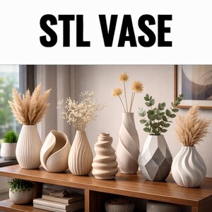 Elegant 3D printable vase STL collection featuring modern geometric and artistic designs for home decor displays