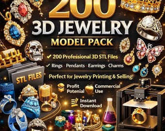 Jewelry STL Bundle – 200 Models Rings, Pendants & Earrings for 3D Printing