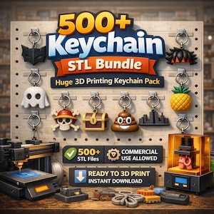 500 Keychain STL Bundle | 3D Printing key ring Anime, Comic, Cartoon and More | Commercial Use Allowed