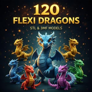 Flexi Dragon stl 3mf-filer, 120 3D-utskriftspaket - Ledade drakar, ägg, stativhållare