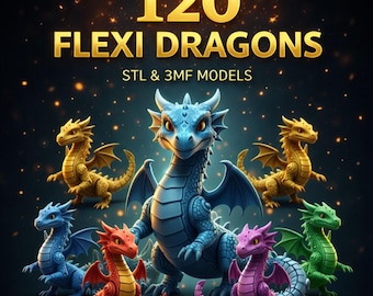 Flexi Dragon stl 3mf files, 120 3D Print bundle - Articulated Dragons, Eggs, stand holder