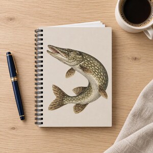 Vintage Northern Pike Spiral Notebook Ruled Fishing Journal Fish Record Keeping Book Lake House Cabin Gift for Fisherman Angler Fishing Log