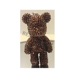 Brown Rhinestone Bear Keychain – Sparkly Crystal Bag Charm, Gift for Her, Bling Keyring (10cm)