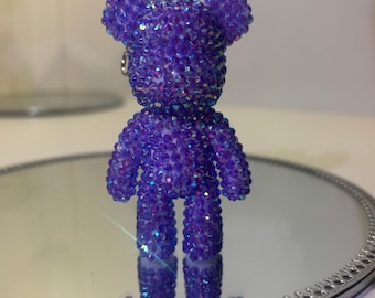 濃い紫のクマのキーホルダー キラキラストーン かわいいキーリング 車