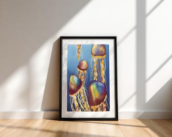 Colorful Jellyfish Painting for Nurseries | Digital Print Art | Hand-made Ocean Decor | Gift for Children