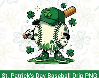 St. Patrick's Day Baseball Drip PNG, Lucky Shamrock Baseball Sublimation Design, Irish Sports Clipart, Groovy Baseball png, Digital Download