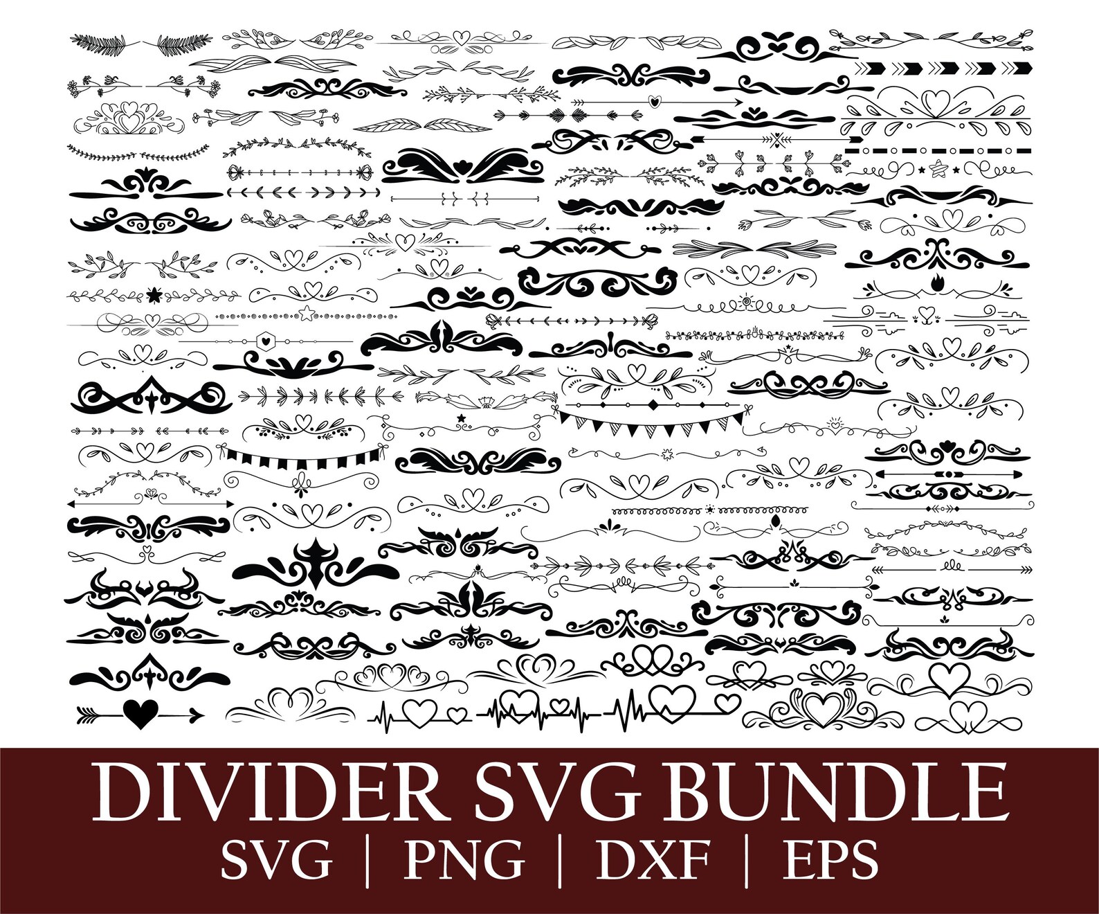 Ornamental Dividers SVG Bundle, Vintage Flourish Borders, Decorative ...