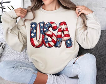 USA patchwork png, patriottisch patchwork shirt VS, denim patriottische sublimatie, Amerikaanse namaakbrieven, Amerikaanse letters, Independence Day png, VS png