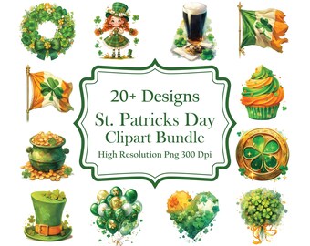 St. Patrick's Day Clipart bundle, Leprechaun Gnome Shamrocks PNG, Irish Clipart Bundle, Lucky Clover PNG, Commercial Use, Digital Download