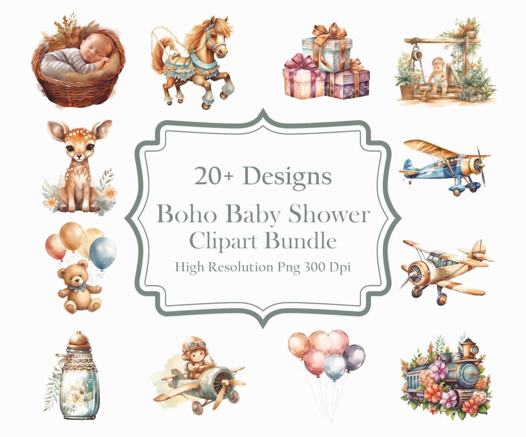 Watercolor Baby Shower Clipart Bundle, Gender Neutral Woodland Nursery ...
