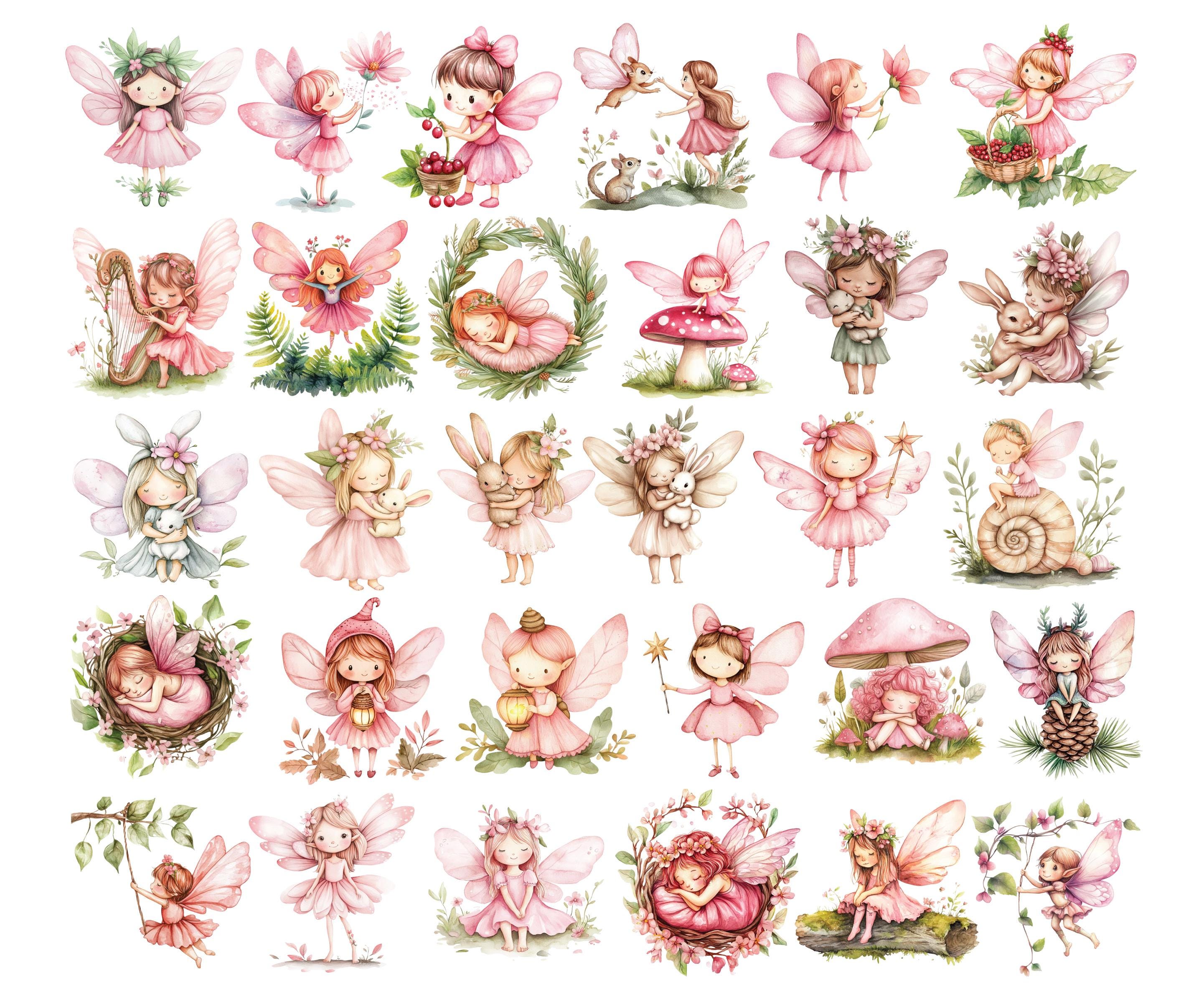 Woodland Fairy Clipart Bundle, Watercolor Fairy Bundle, Whimsical Pink ...