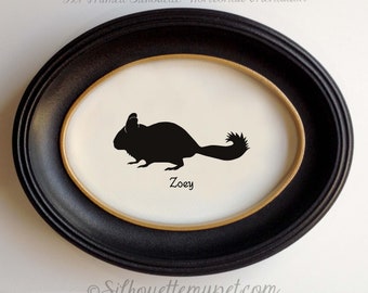 Chinchilla Silhouette, Hand Cut Silhouette Art, Personalized Text + Variety of Sizes Available - SilhouetteMyPet Design:OA-CHI05