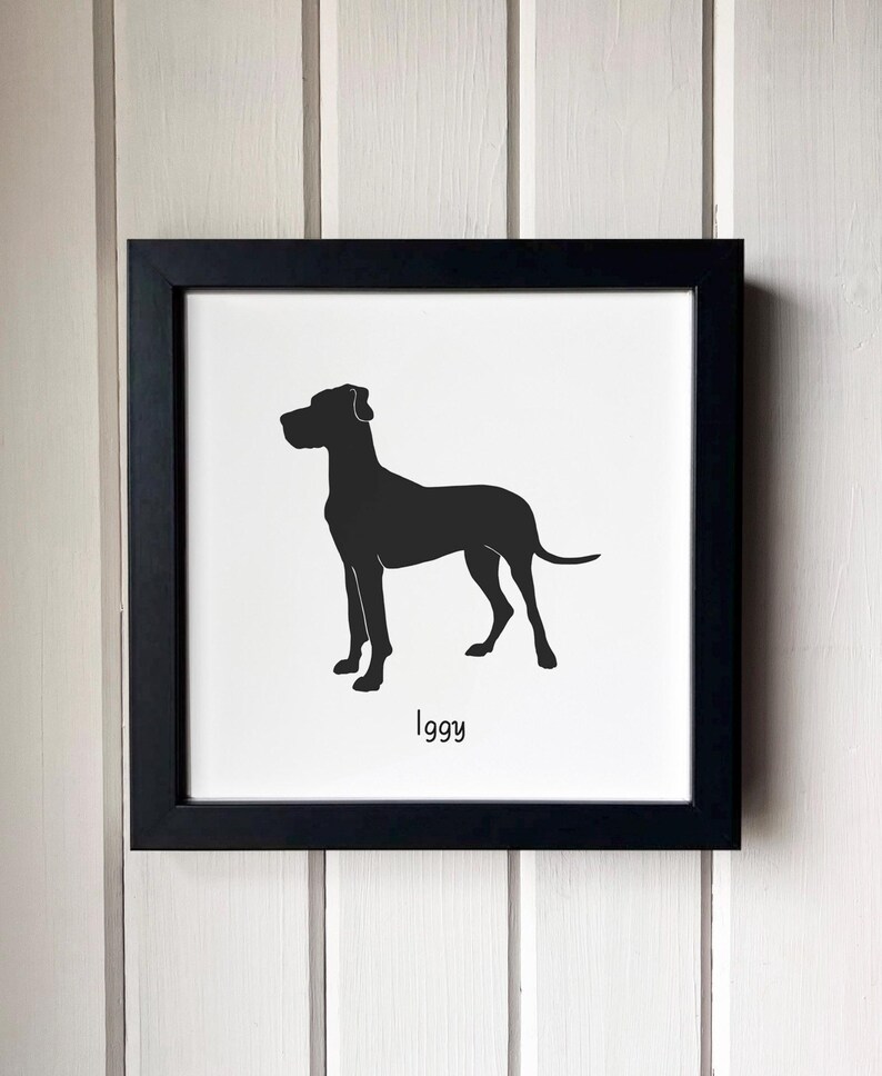 Great Dane Silhouette Dog Portrait | Hand-Cut Pet Memorial | Frame & Personalized Text Options FRAMED (Black) 8x8