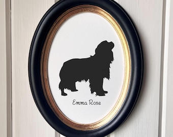Cavalier King Charles Spaniel Silhouette Dog Portrait  | Hand-Cut Pet Memorial  | Frame & Personalized Text Options