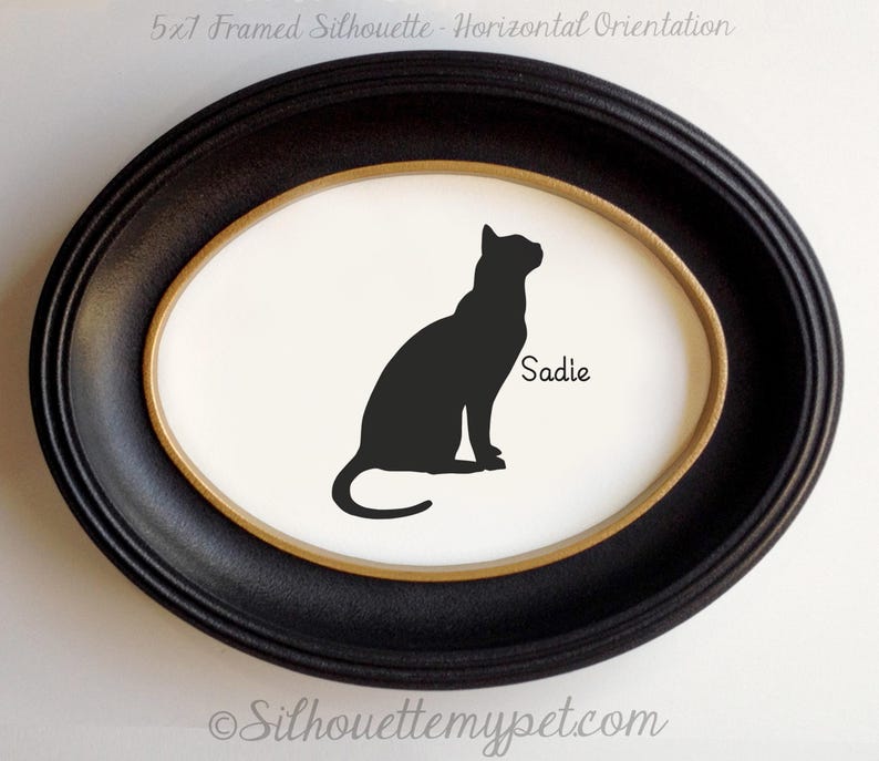 Bengal Cat Silhouette Portrait | Hand-Cut Pet Memorial | Frame & Personalized Text Options FRAMED (Plastic Oval) Horizontal ⇆ 5x7