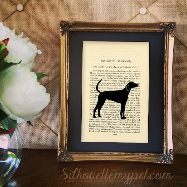 American Foxhound Silhouette on Vintage Book Page 237 Design:DOG-AFH01