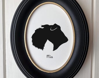 Miniature Schnauzer Silhouette Dog Portrait  | Hand-Cut Pet Memorial  | Frame & Personalized Text Options