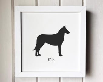 Smooth Collie Silhouette Dog Portrait  | Hand-Cut Pet Memorial  | Frame & Personalized Text Options
