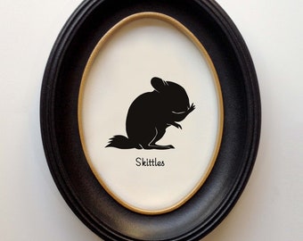 Chinchilla Silhouette, Hand Cut Silhouette Art, Personalized Text + Variety of Sizes Available - SilhouetteMyPet Design:OA-CHI03