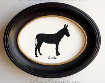 Donkey Silhouette Portrait Memorial Art  | Hand-Cut Pet Memorial  | Frame & Personalized Text Options