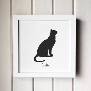 Bengal Cat Silhouette Portrait | Hand-Cut Pet Memorial | Frame & Personalized Text Options FRAMED (White) 8x8