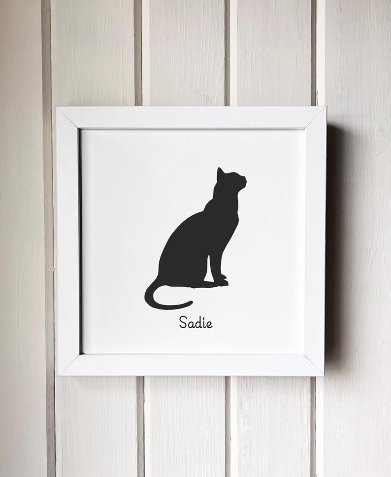 Bengal Cat Silhouette Portrait | Hand-Cut Pet Memorial | Frame & Personalized Text Options FRAMED (White) 8x8
