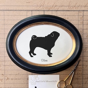 Pug Silhouette Dog Portrait, Pet Gift, Hand Cut by SilhouetteMyPet Design:DOG-PUG01