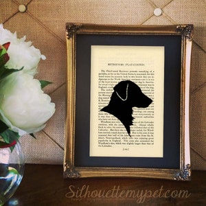 Flat-Coated Retriever Silhouette on Vintage Book Page 109 Design:DOG-FCR04