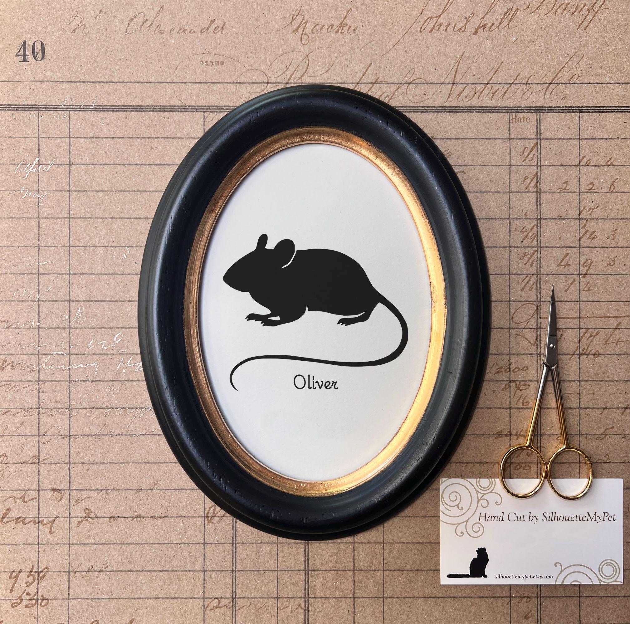 Mouse Silhouette, Hand Cut Silhouette Art, Text + Variety of Sizes Available - SilhouetteMyPet Design:OA-MOU01